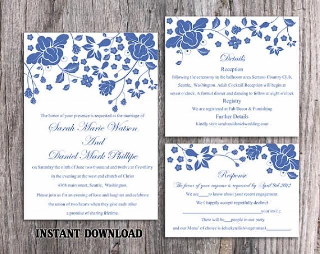 Diy Wedding Invitation Template Set Editable Word File Instant Download Printable Navy Blue Invitation Elegant Flower Wedding Invitation 2626067 Weddbook