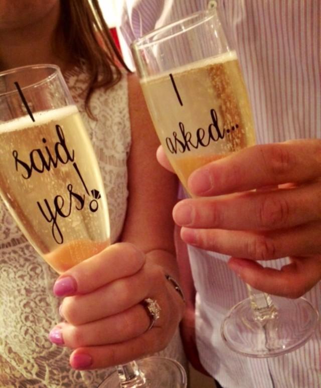 Engagement Champagne Flutes Set Of 2 "I Asked.." "I Said Yes!" Perfect
