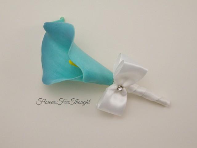 Malibu Blue Calla Lily Boutonniere Lapel Bloom Mens Wedding Flower Groomsmen Wedding Decoration 2626378 Weddbook