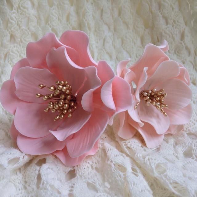 Open Rose Sugar Flower In Pink Or Blush With Gold Center For