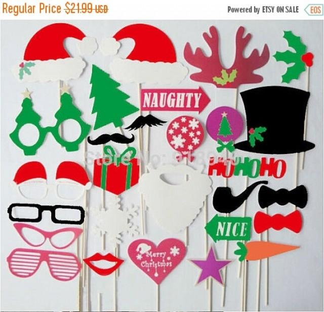 ON SALE Christmas Photo Booth Props 28 Piece Santa Wedding Photo Props