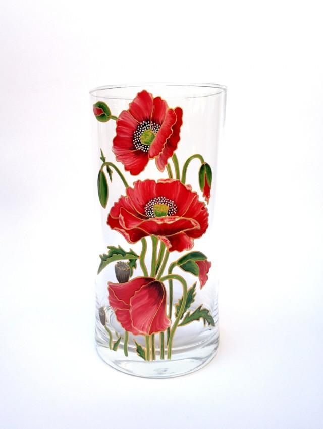 Birthday Gift For Her Hand Painted Glass Vase Home Decor Room Decoration Flower Vase Centerpiece Floral Design Red Poppies Painted Vase 2627220 Weddbook