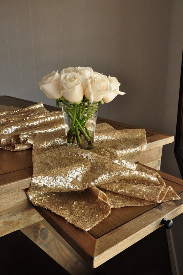 Champage Gold Table Runner. Ships In 25 Business Days. Sequin Table