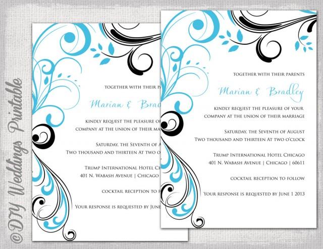Wedding Invitation Templates Turquoise And Black quot Scroll quot Printable