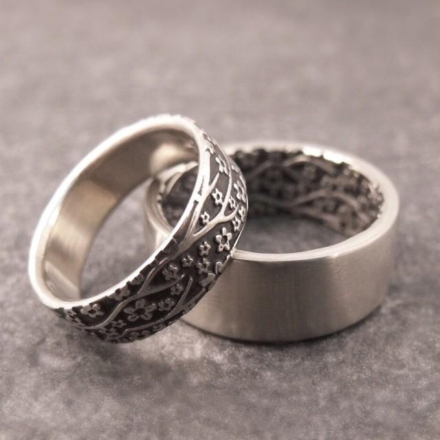14k Gold Wedding Band Set, Opposites Attract Cherry ...