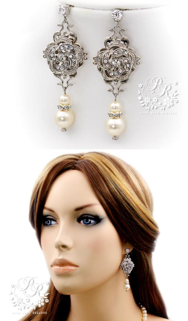 Wedding Earrings Swarovski Pearl Rhinestone Earrings Bridal Earrings Wedding Jewelry Bridal