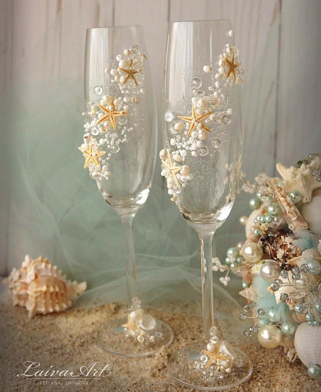 Beach Wedding Champagne Flutes Wedding Champagne Glasses Wedding