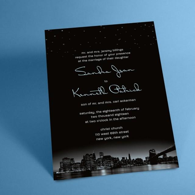 New York City Skyline Wedding Invitations With Night Stars, New York