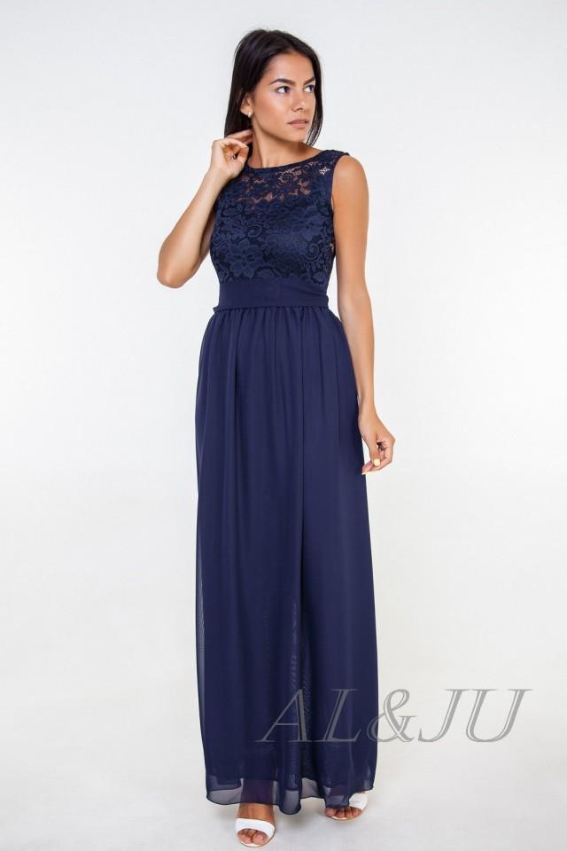 navy long chiffon dress