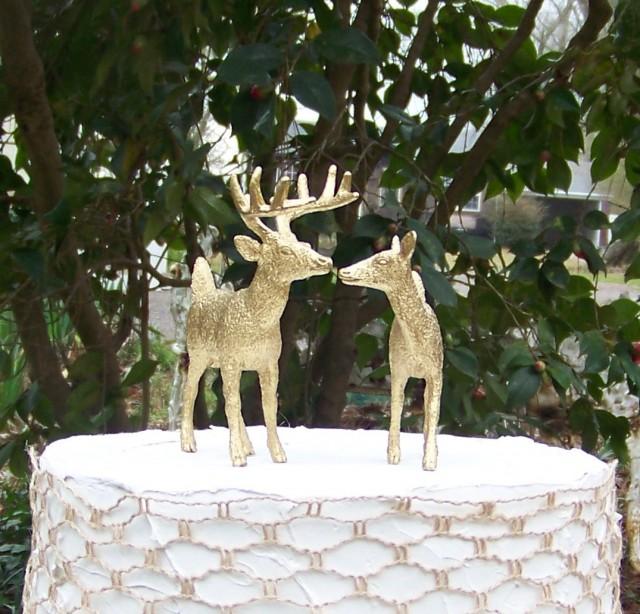 Deer Cake Topper, Animal Wedding Cake Topper, Gold Deer Cake Topper