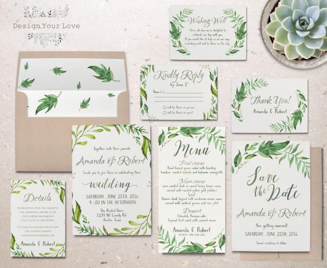 Printable Greenery Wedding Invitation Suite Green Wedding Invitation Set Floral Garden Wedding 7425