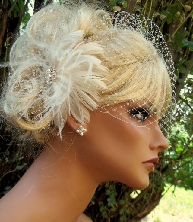 Wedding Fascinator Bridal Veil Ivory Fascinator Wedding Hair Clip