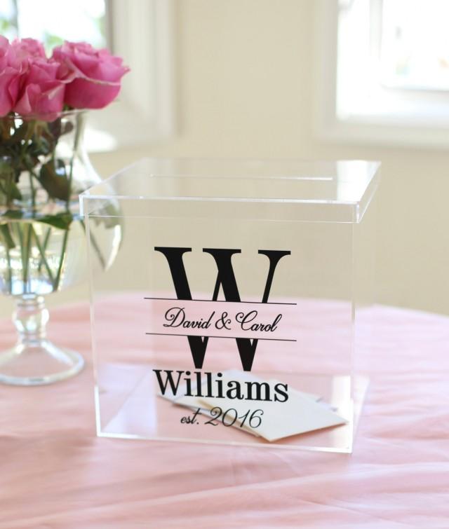 Personalized Wedding Card Box Clear Acrylic Monogrammed With Last Name