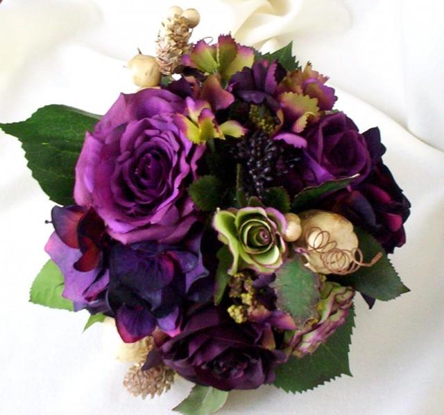 Plum Bridal Bouquet Silk Wedding Flowers Radiant Orchid Purple Bridal