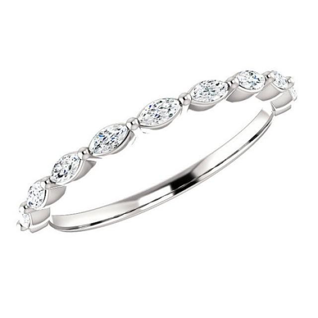 Marquise Supernova Moissanite Half Eternity Wedding Band 14k White Gold, 18k Or Platinum