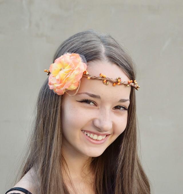 Yellow Orange Flower Crown, Wedding Accessories, Wedding Headpiece, Autumn Flower Halo, Head