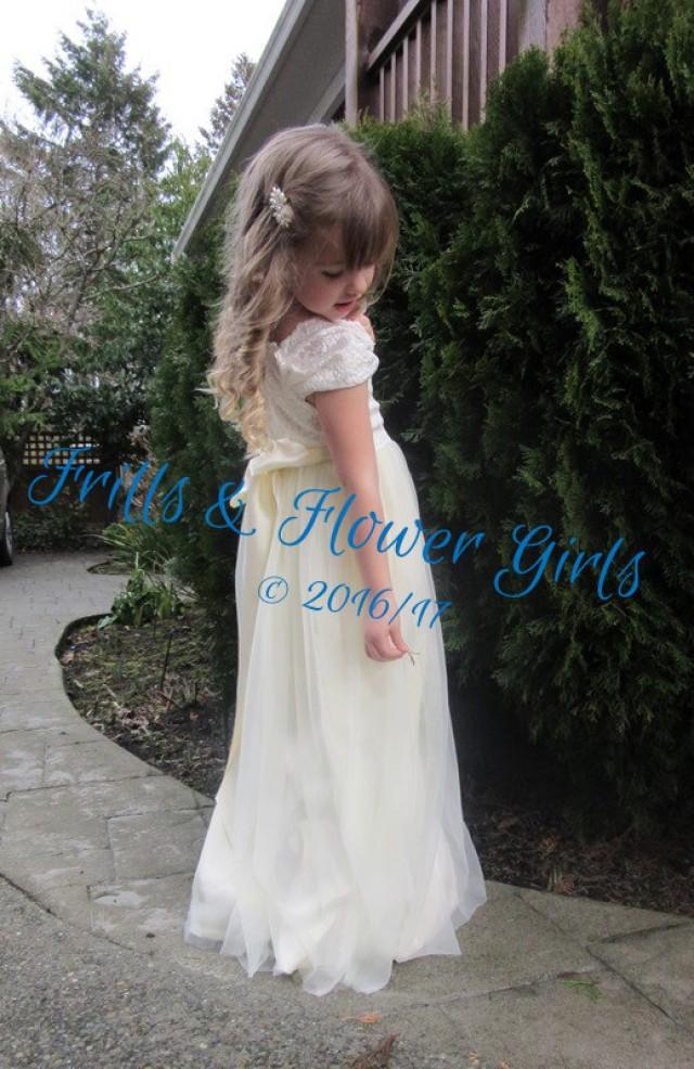 Ivory Flower Girl Dress Victorian Chiffon Soft Bodice Lace Dress Ivory