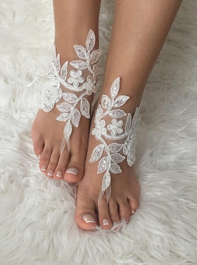 Ivory Lace Barefoot Sandals, FREE SHIP, Beach Wedding Ivory Lace Barefoot Sandals, FREE SHIP, Beach Wedding