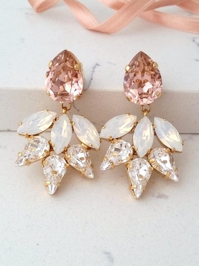 Blush Earring,Bridal Chandelier Earrings,Blush White Opal Earrings