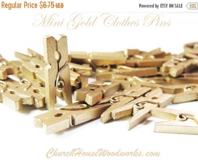 WINTER SALE Mini Clothespins, Wood Clothespins, Gold, Tiny Clothespins