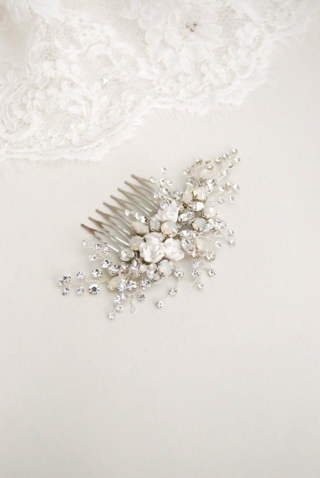Jeweled Hair Comb, Wedding Crystal Hair Piece, Bridal Hair Brooch