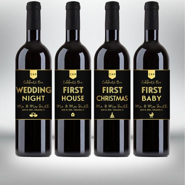 Custom "First" Marriage Milestones, Wine Bottle Label Set Newlyweds