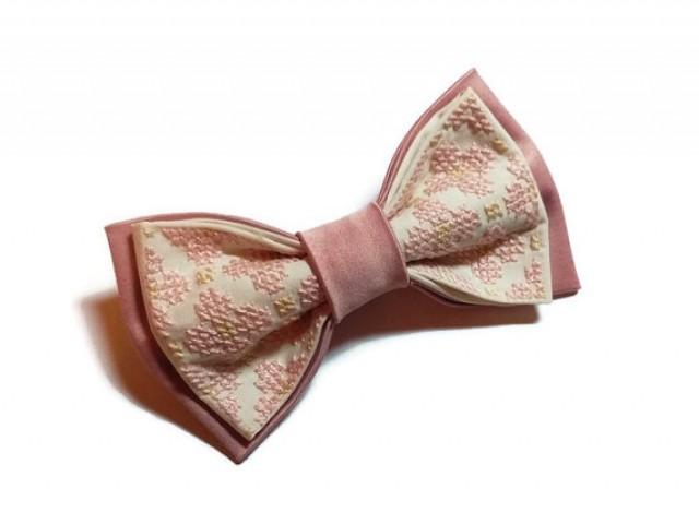 Mauve Wedding Bow Tie Embroidered Bowtie For Groom Necktie Mauve Suit ...