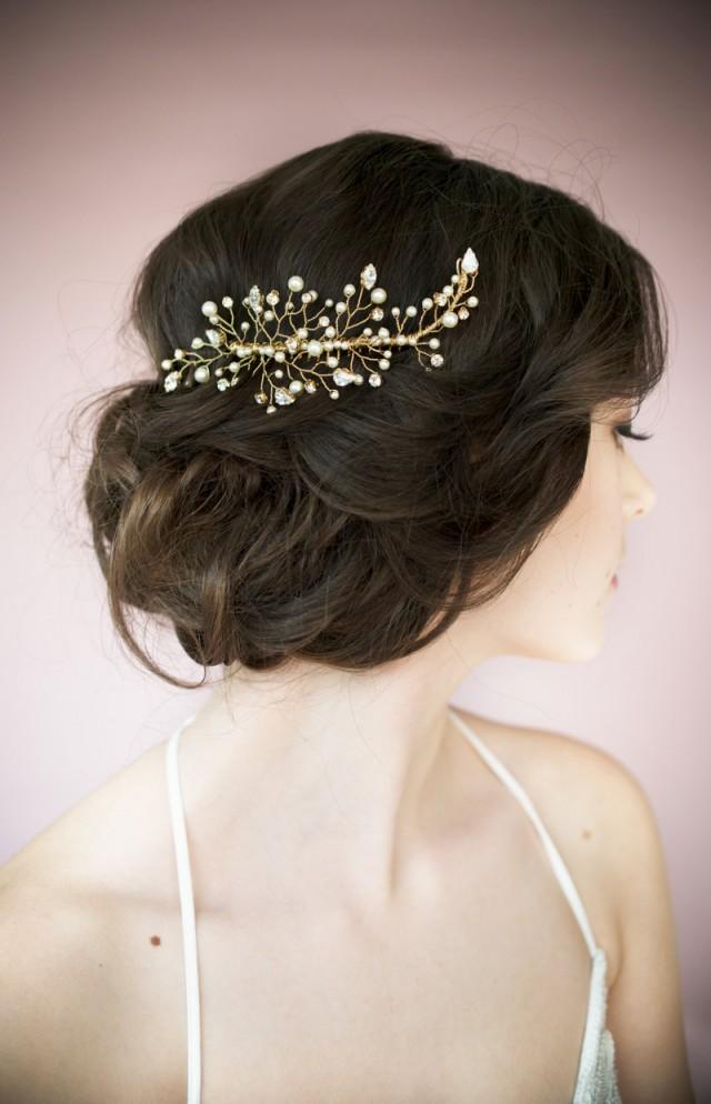 Gold Hair Comb, Gold Headpiece, Crystal Comb, Pearl Comb, Twig Comb