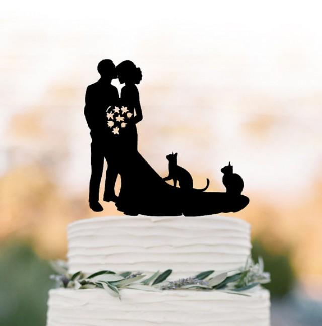 Bride And Groom Wedding Cake Topperwith Two Cats Bride And Groom Wedding Cake Topper Silhouette 4157