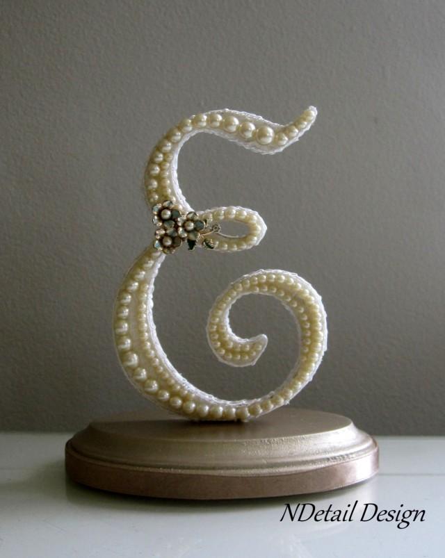 wedding monogram cake topper letter e vintage pearl ivory lace and blue flowers for rustic country or shabby chic shower birthday gift 2640731 weddbook
