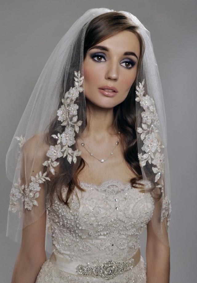 Wedding Veil Two Tier Veil With Gorgeous FRENCH Lace Appliques