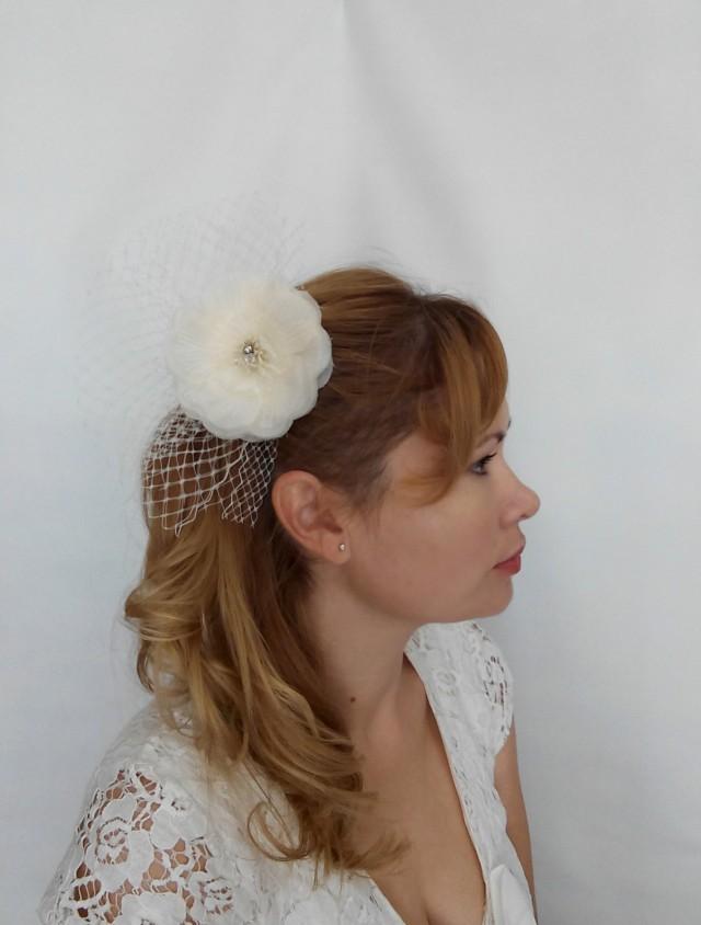 Fascinator Veil Clip, Ivory Hair Flower, Bridal Fascinator, Wedding