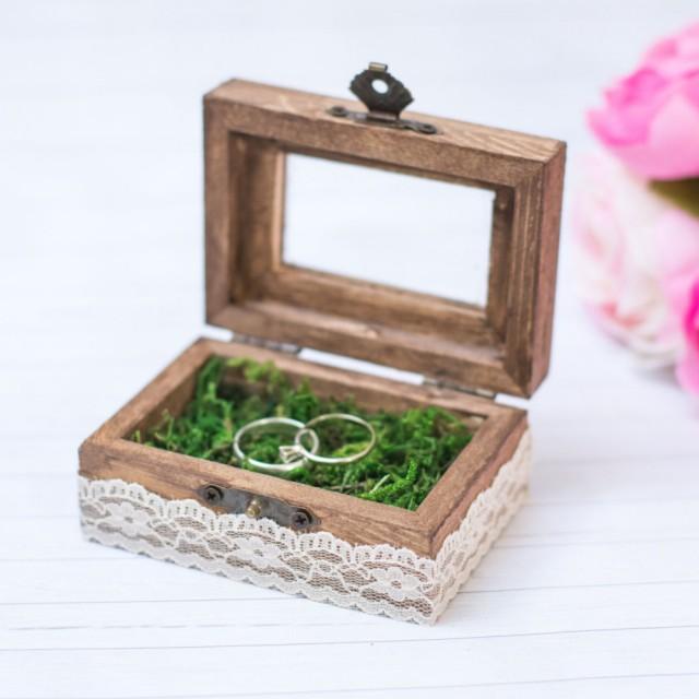 Wedding Glass Ring Box Moss Ring Box Wooden Ring Holder With Moss