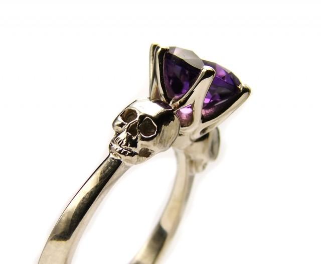 Skull Engagement Ring In White Gold, Goth Promise Ring, Goth Engagement