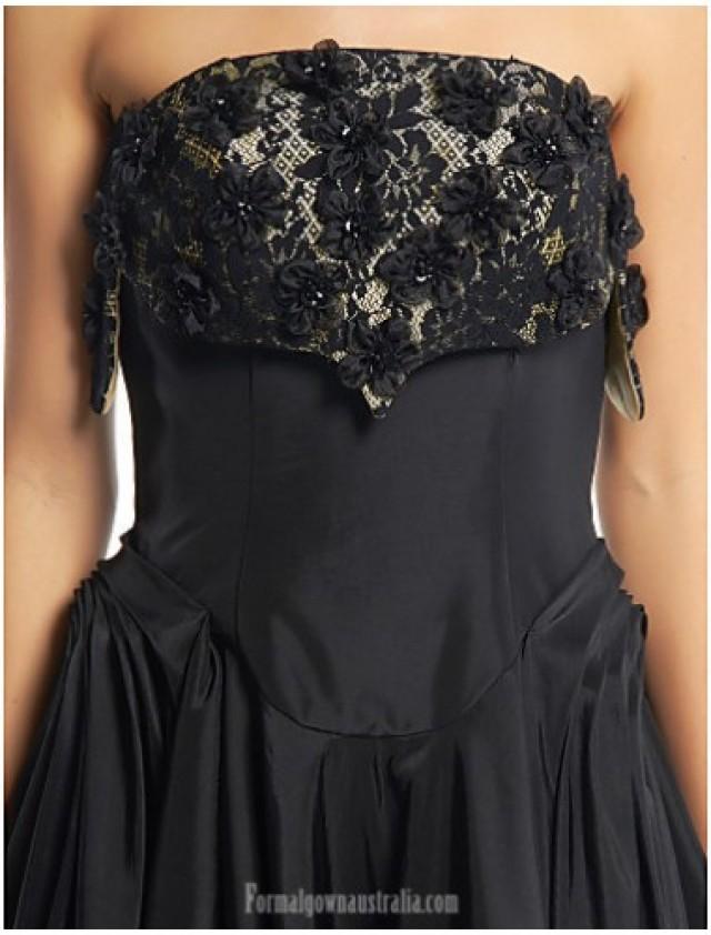 Australia Cocktail Party Dress Black A Line Strapless Tea Length Lace 3558