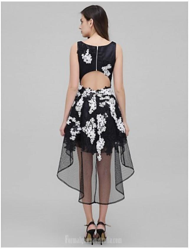 Australia Cocktail Party Dress Black Aline Straps Asymmetrical Organza