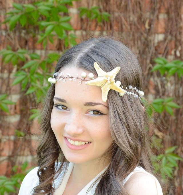 Beach Wedding Tiara, Starfish And Pearl Hair Vine, Nautical Wedding