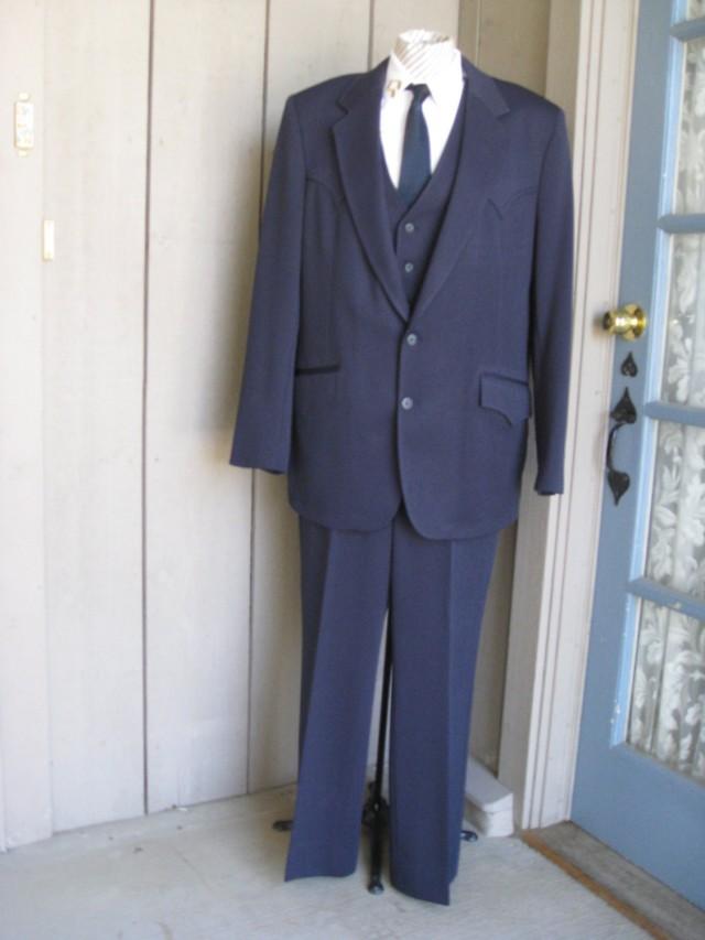 Navy Blue 3 Piece Western Cut Suit 