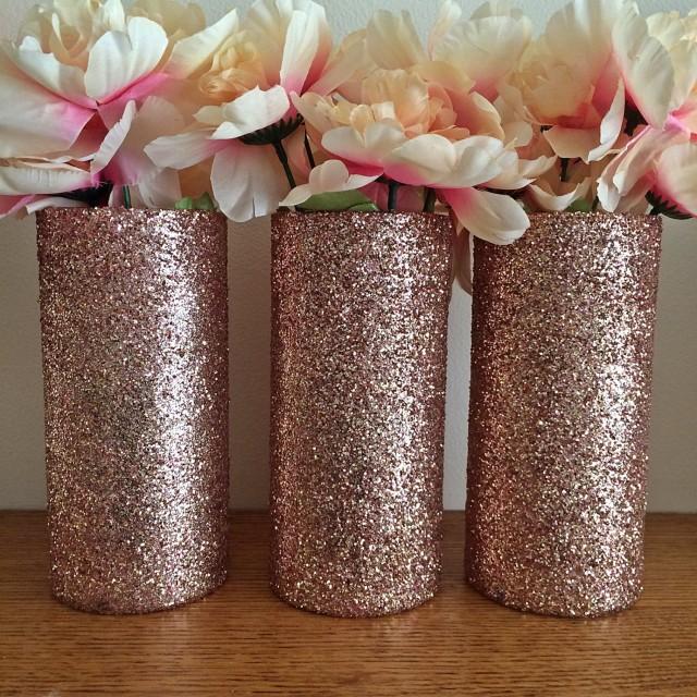 3 Glass Vases Rose Gold Vases Wedding Centerpieces Rose Gold