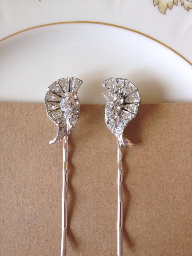 Pair Of Art Deco Rhinestone Hair Pins, Set, 1920s, Weddings, Rustic