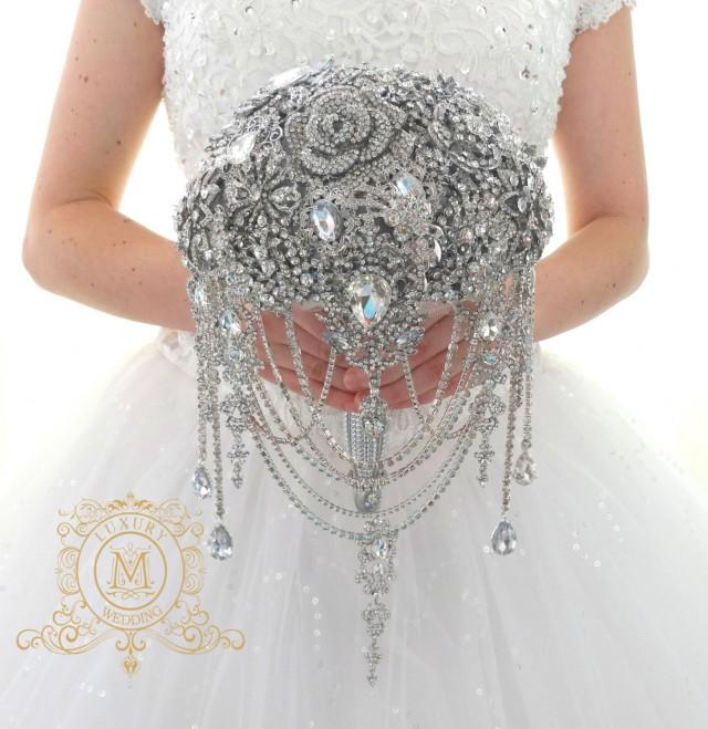 Silver Brooch Bouquet Luxury Cascading Full Jeweled Stunning Gatsby