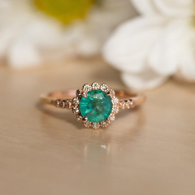 Emerald Ring, Rose Gold, Engagement Ring, Promise Ring, Unique