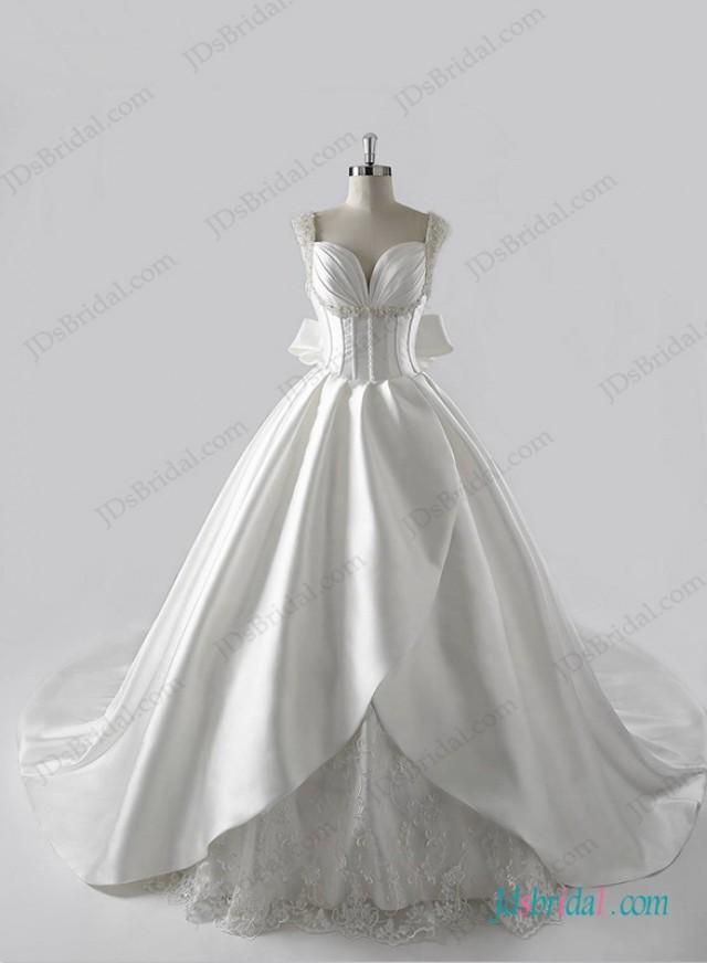 Stunning Plunging Neck Illusion Back Ball Gown Wedding Dress