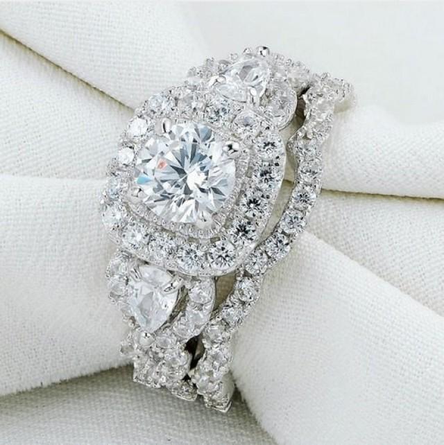 3.37ct Halo Twist Wedding Ring Set Engagement Ring Wedding Band Diamond