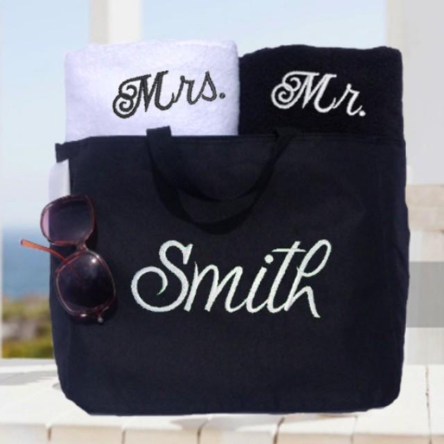 Couples Towel And Tote Gift Set! Wedding Gift, Bridal Shower, His And