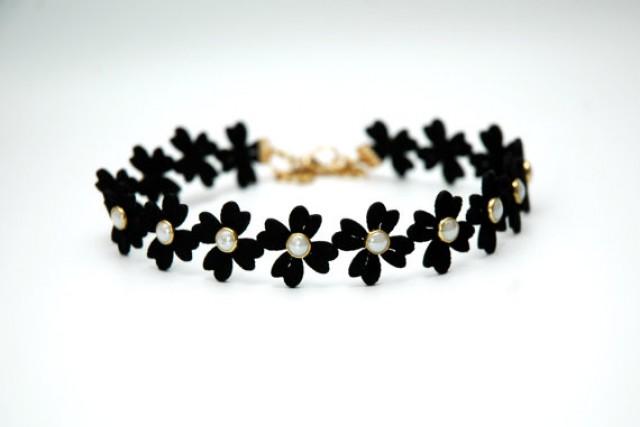 Black Choker Lace Velvet Choker, Flower 