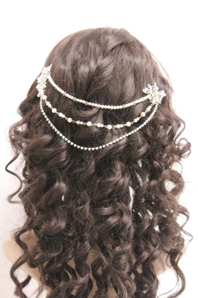 Wedding Hair Jewelry Pearl Bridal Hair Chain Vintage Wedding Hair