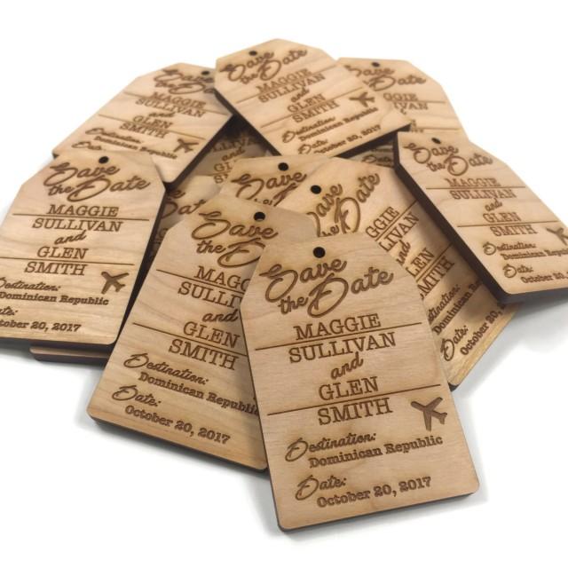 Custom Save The Date Luggage Tag Destination Wedding Wood Fridge