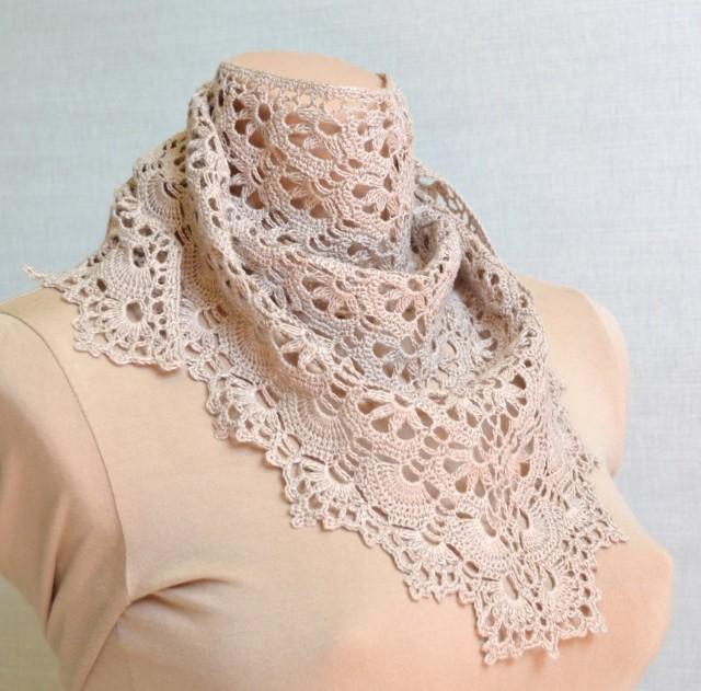 Beige Crochet Bandana Headband Beige Lace Bandana Around Neck For