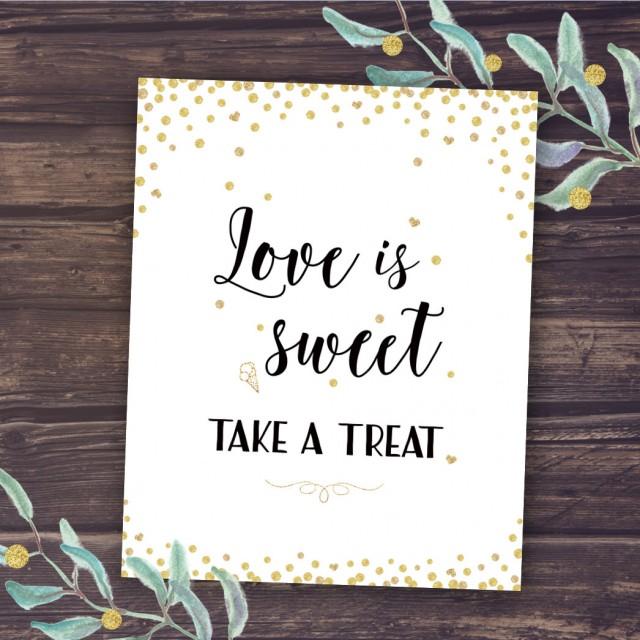 Love Is Sweet Take A Treat Sign Gold Wedding Decor Printable Bridal Shower Decoration Baby